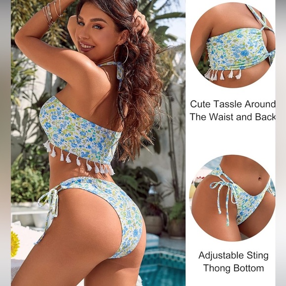 COPY - Blooming Jelly Floral Bikini Set Halter top with Fringes Cheeky High Cut… - Picture 2 of 11